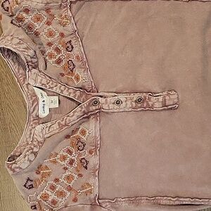 Lucky & Coco Womens Sz M Mauve Beaded Long Sleeve 100% Cotton Top, Western